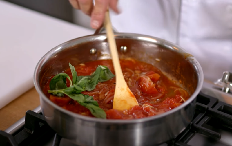 Add Basil to the Tomato Sauce