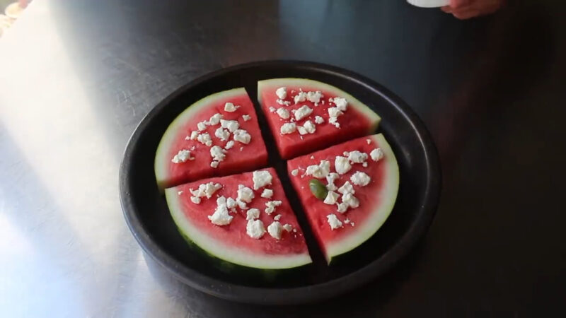 Assembling Watermelon Pizza