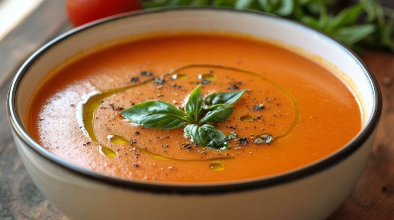 Creamy tomato basil soup - what to eat before pizza