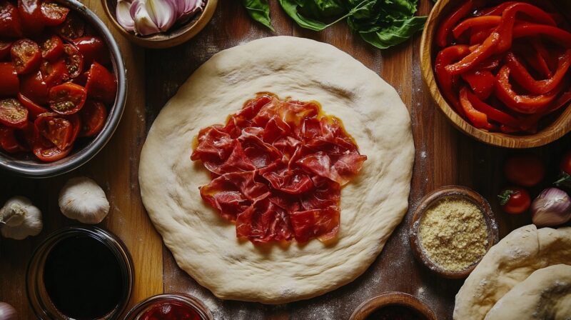 Preparing the Perfect Pizza Dough - Prosciutto with Roasted Red Peppers and Balsamic Glaze 