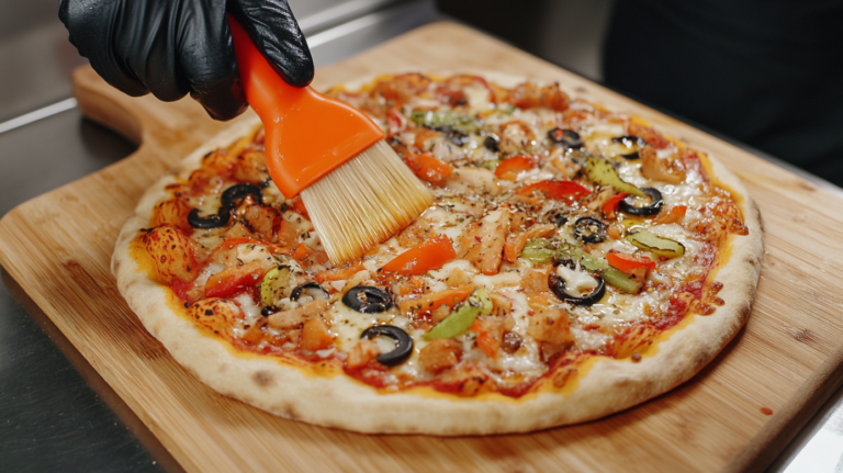 A Person Brushing Their Pizza Crust with Oil to Enhance Flavor and Texture